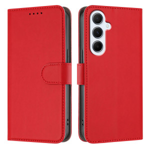 Samsung Galaxy A36 5G A366 - Calf Textured Leather Stand Wallet Case Red