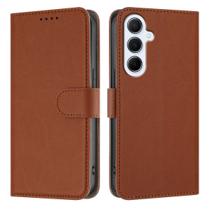 Samsung Galaxy A36 5G A366 - Calf Textured Leather Stand Wallet Case Brown