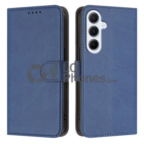 Samsung Galaxy A36 5G A366 - Calf Textured Leather Stand Wallet Case Blue