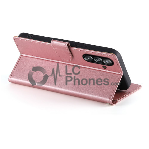 Samsung Galaxy A16 A165 - Calf Textured Leather Stand Wallet Case Rose