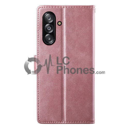 Samsung Galaxy A16 A165 - Calf Textured Leather Stand Wallet Case Rose