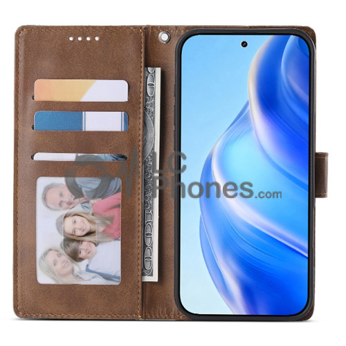 Samsung Galaxy A16 A165 - Calf Textured Leather Stand Wallet Case Brown