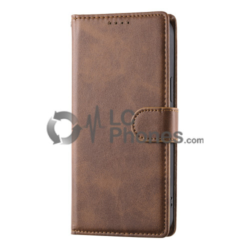 Samsung Galaxy A16 A165 - Calf Textured Leather Stand Wallet Case Brown