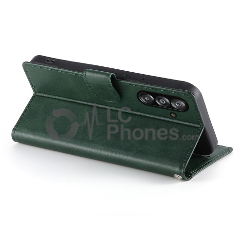 Samsung Galaxy A16 A165 - Calf Textured Leather Stand Wallet Case Green