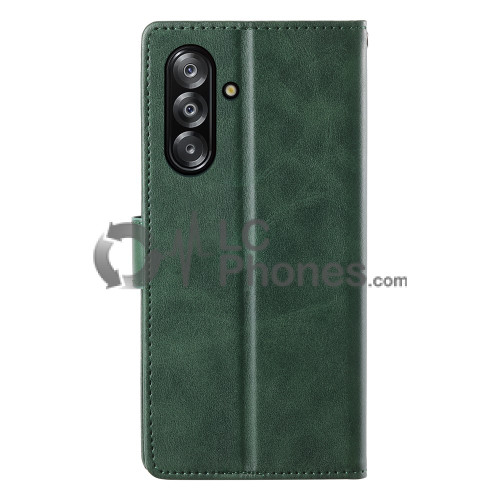 Samsung Galaxy A16 A165 - Calf Textured Leather Stand Wallet Case Green