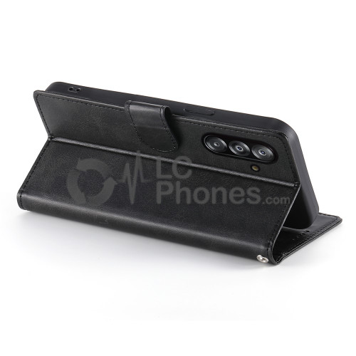 Samsung Galaxy A16 A165 - Calf Textured Leather Stand Wallet Case Black