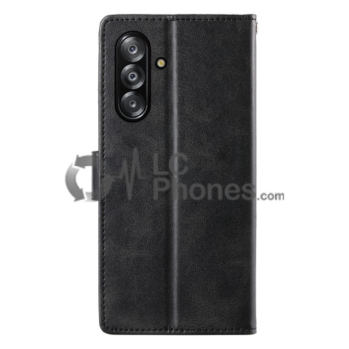 Samsung Galaxy A16 A165 - Calf Textured Leather Stand Wallet Case Black