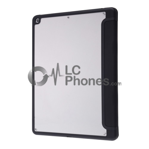iPad 10.2 7th Gen (2019) A2197 A2198 A2200 - Origami Stand Smart Leather Flip + PC Back Case Black
