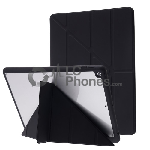 iPad 10.2 7th Gen (2019) A2197 A2198 A2200 - Origami Stand Smart Leather Flip + PC Back Case Black