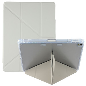 iPad 10.2 7th Gen (2019) A2197 A2198 A2200 - Y-Fold Stand Acrylic Back PU Leather Flip with Pencil Holder Grey