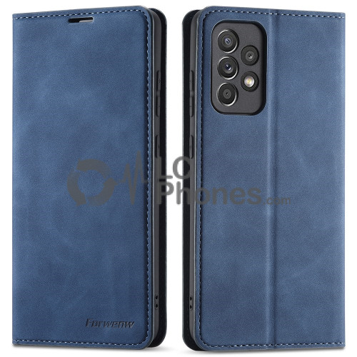 Samsung Galaxy A23 A235 - Silky Touch Leather Stand Wallet Case Blue