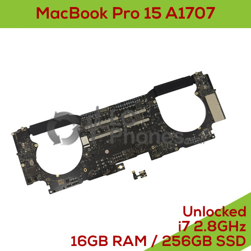 Macbook Pro 15 inch A1707 with Touch Bar 2016-2017 EMC 3162 - Fully Functional Logic Board Intel Core i7 2.8GHz Intel HD Graphics 630 1536MO / 16GB RAM / 256GB SSD with Touch ID UNLOCKED 820-00928-A