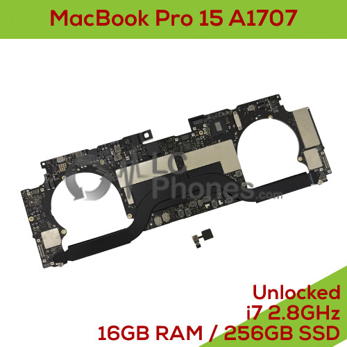 Macbook Pro 15 inch A1707 with Touch Bar 2016-2017 EMC 3162 - Fully Functional Logic Board Intel Core i7 2.8GHz Intel HD Graphics 630 1536MO / 16GB RAM / 256GB SSD with Touch ID UNLOCKED 820-00928-A