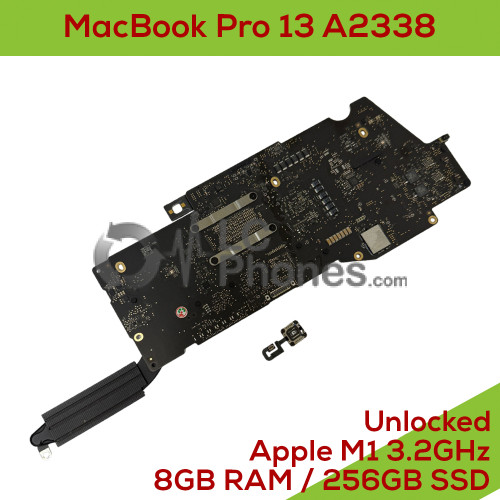 Macbook Pro 13 inch with M1 A2338 EMC 3578 - Fully Functional Logic Board Apple M1 Core 3.2GHz 8GB RAM / 256GB SSD with Touch ID UNLOCKED 820-00928-A