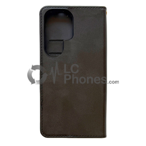 Samsung Galaxy S26 Ultra 5G S948 - Calf Textured Leather Stand Wallet Case Black