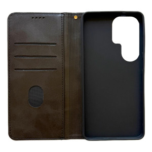 Samsung Galaxy S26 Ultra 5G S948 - Calf Textured Leather Stand Wallet Case Black