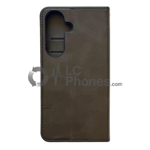 Samsung Galaxy S26+ 5G S947 - Calf Textured Leather Stand Wallet Case Black