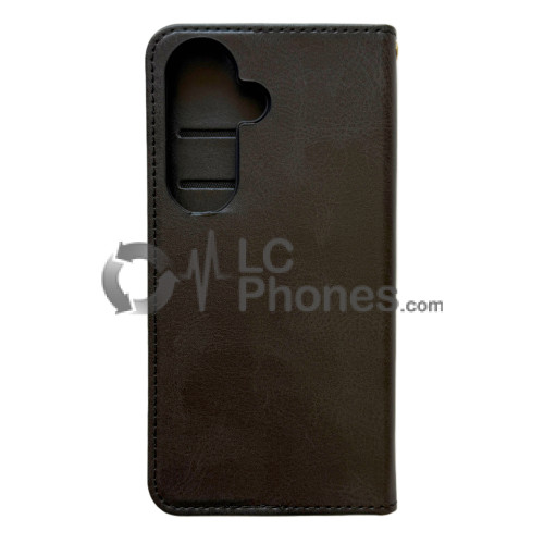 Samsung Galaxy S26 5G S942 - Calf Textured Leather Stand Wallet Case Black