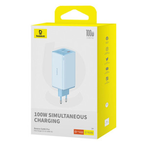 Baseus - GaN6 Pro Quick Charger 2x Type-C + 2x USB 65W Simultaneous Charging Galaxy Blue