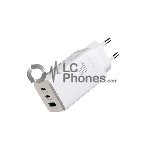 Joyroom - JR-TG10 65W GaN 2x Type-C + USB-A Wall Charger with 100W Type-C-Type-C 1.2m Cable White
