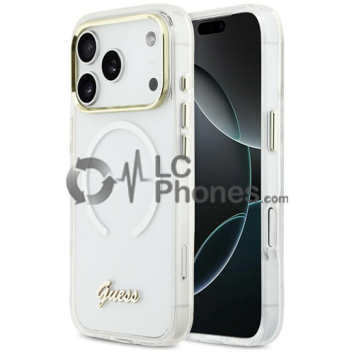 iPhone 17 Pro Max - Guess IML Script Metal MagSafe Compatible Case Clear