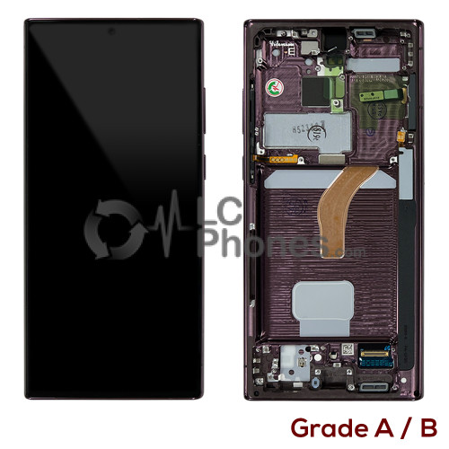 Samsung Galaxy S22 Ultra 5G S908 - Full Front LCD Digitizer with Frame Burgundy (Original Used) Grade A/B