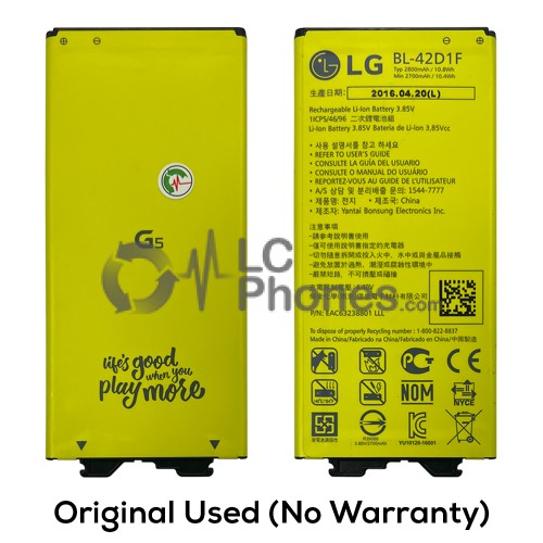 LG G5 H820 H850 H860N H860 H868 F700K H830 VS987 - (Original Used) Battery BL-42D1F 2800mAh 10.8Wh (No Warranty)