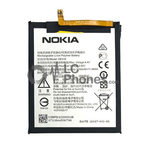 Nokia 6 TA-1021 TA-1025 TA-1033 - Battery HE316 3000mAh 11.46Wh