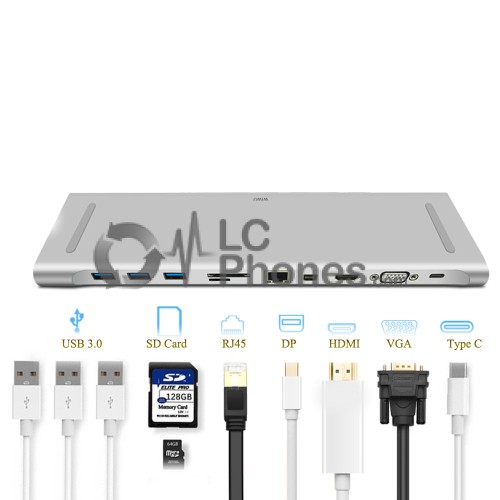 WiWU - Apollo USB Type C Multi Ports Docking 11 in 1 Hub Silver