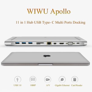 WiWU - Apollo USB Type C Multi Ports Docking 11 in 1 Hub Grey