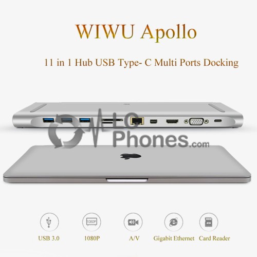 WiWU - Apollo USB Type C Multi Ports Docking 11 in 1 Hub Grey