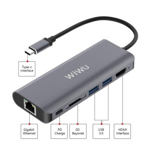 WiWU - USB Type C 6 in 1 Hub H1Plus Silver