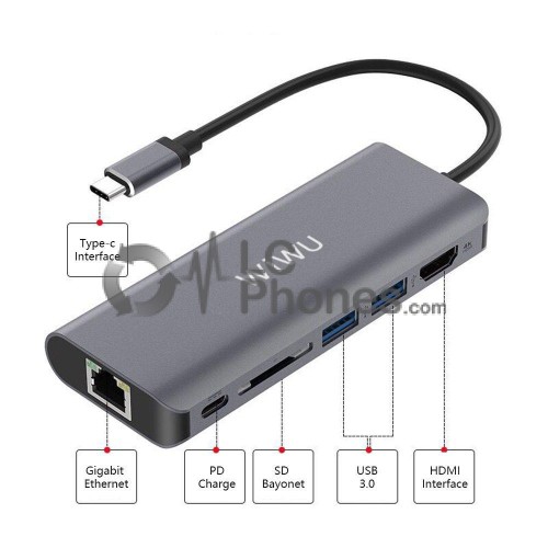 WiWU - USB Type C 6 in 1 Hub H1Plus Silver