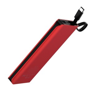 HOCO - Power Bank J25B 10000mAh Single USB with Built-in Type-C Cable Red