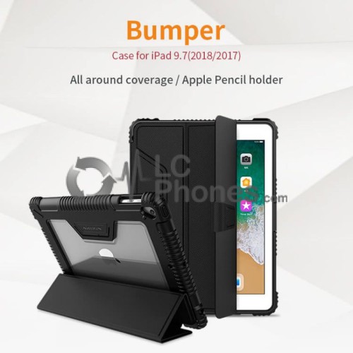 iPad 6th Gen (2018) A1893 A1954  - Nillkin Defender Bumper Leather Cover Case Black